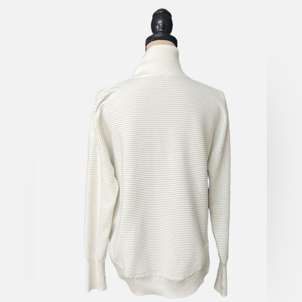 White Ribbed Half Zip Pullover Women’s XL Soft Cozy Lounge Sweater Top - Picture 4 of 7